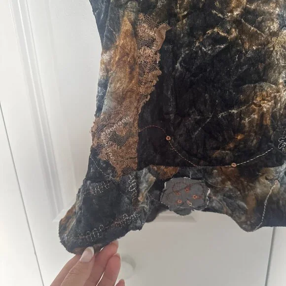 Y2K Velvet Corset Top-Lace Patchwork Bustier-Fairy Grunge/Whimsigoth - Picture 9 of 12